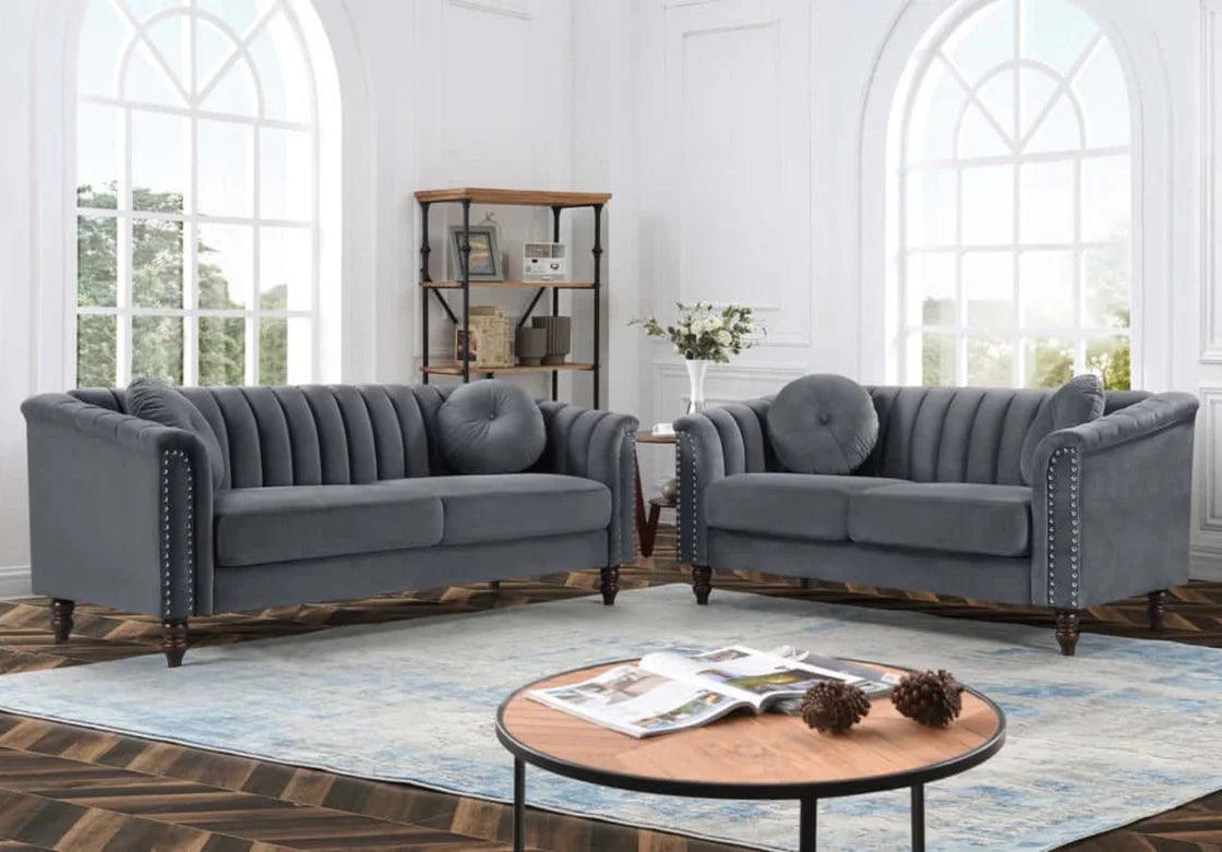 GREY VELVET SOFA SET - (8088) - Furniture King