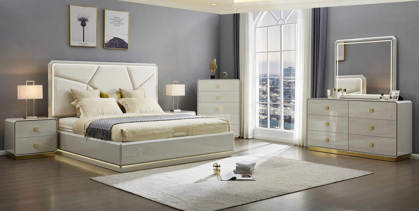 Modern White and Gold Bedroom Set - 2403 - Furniture King