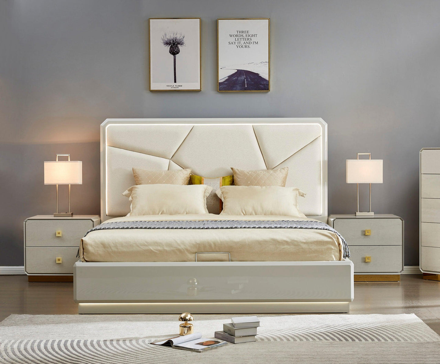 Modern White and Gold Bedroom Set - 2403 - Furniture King