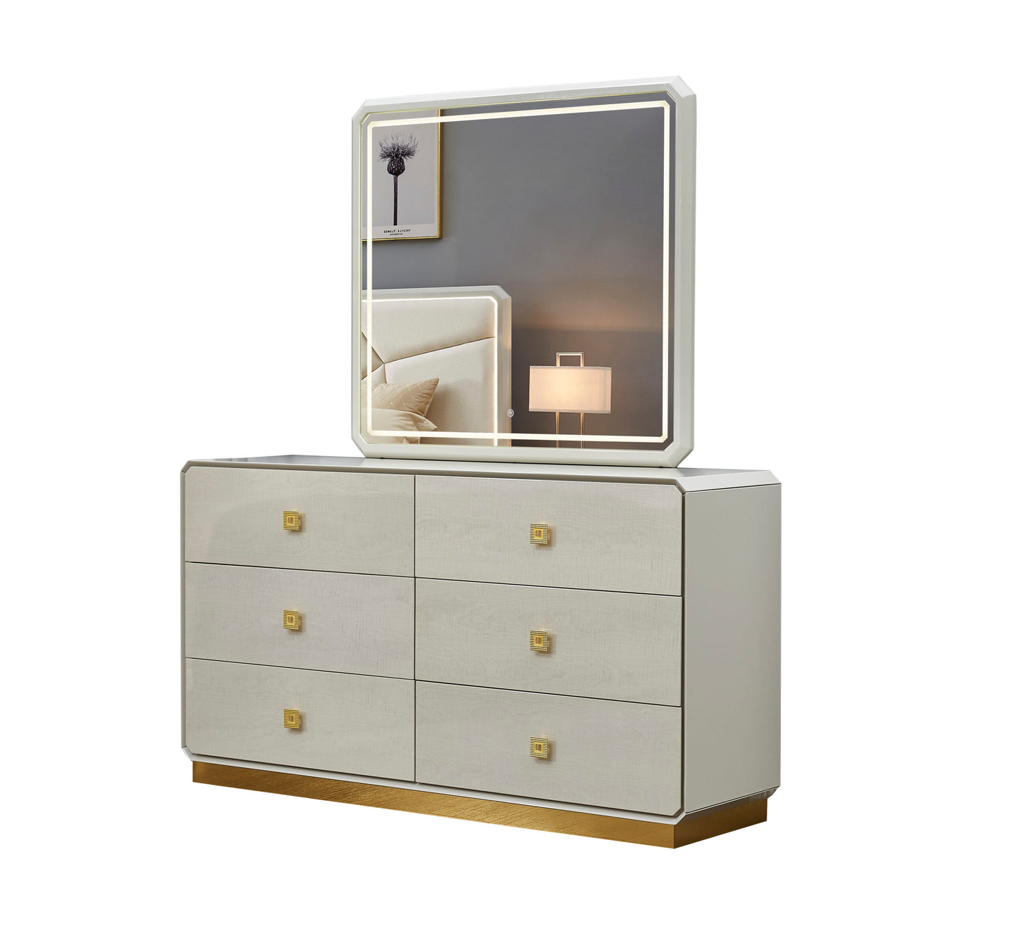 Modern White and Gold Bedroom Set - 2403