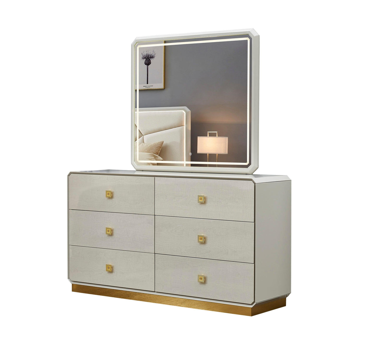 Modern White and Gold Bedroom Set - 2403 - Furniture King