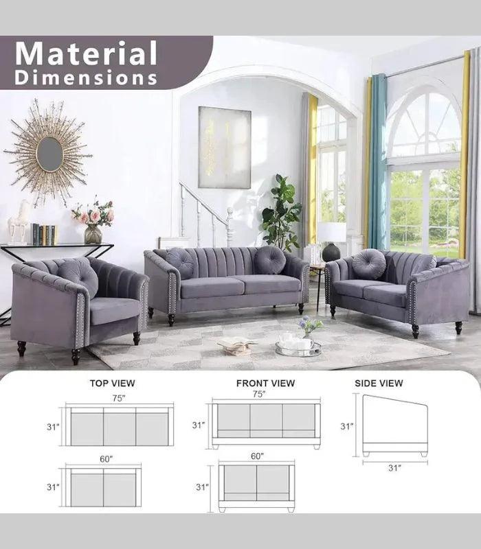 GREY VELVET SOFA SET - (8088) - Furniture King
