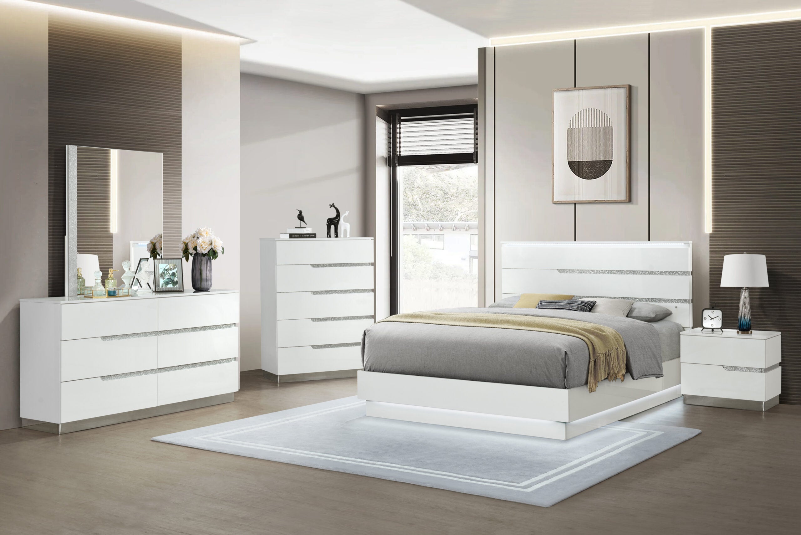 Modern Lacquer Bedroom Set - Eddy -- Furniture King