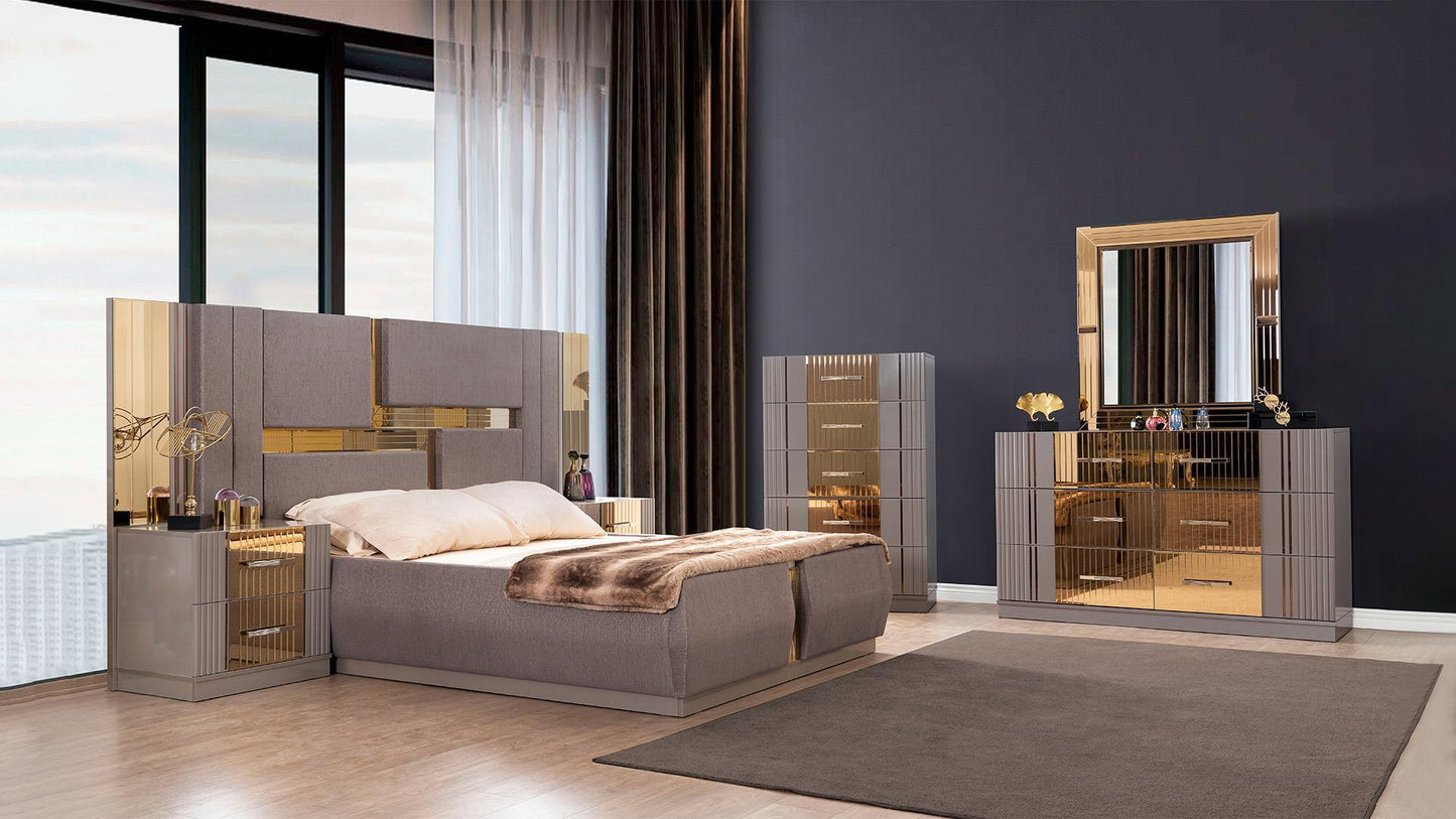 Lorenzo Grey & Gold - Bed - Furniture King