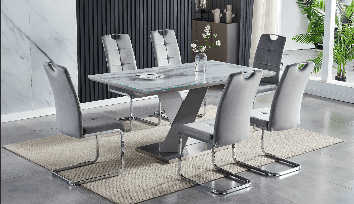 Granite 7-Piece Dining Table Set - Furniture King