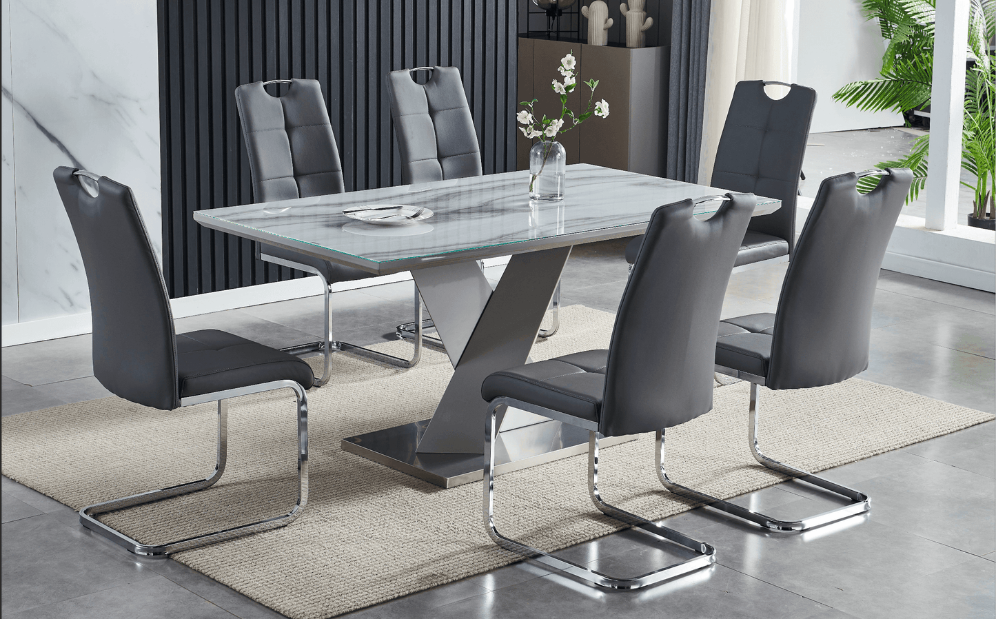 Granite 7-Piece Dining Table Set - Furniture King
