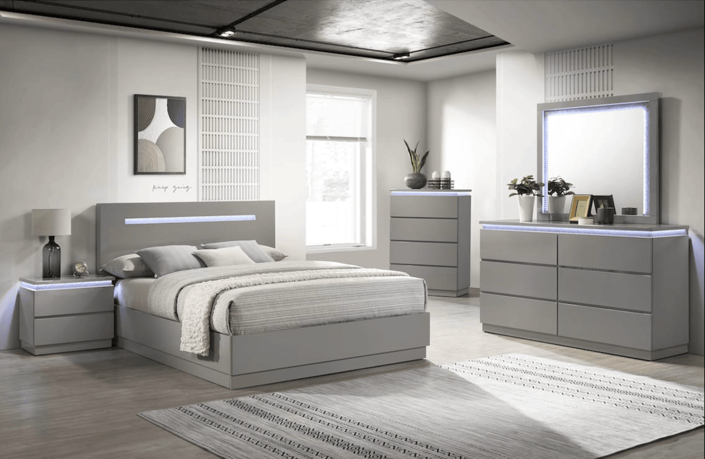 Modern Design Grey Finish Bedroom Set - 2400 - Furniture King