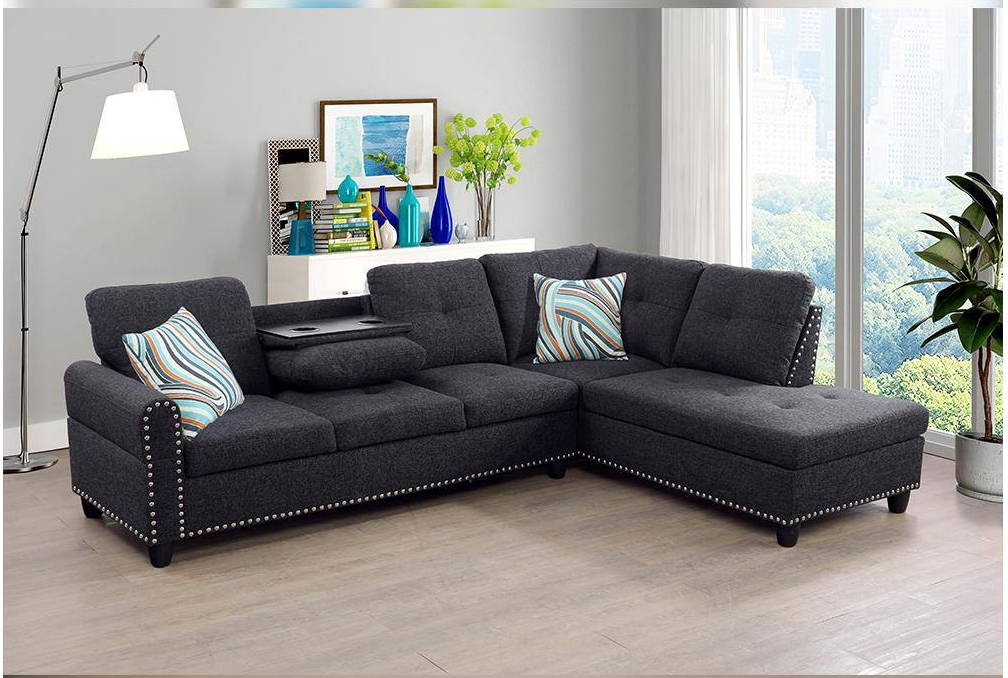 Dark Grey Sectional Sofa - 9006 - Furniture Empire