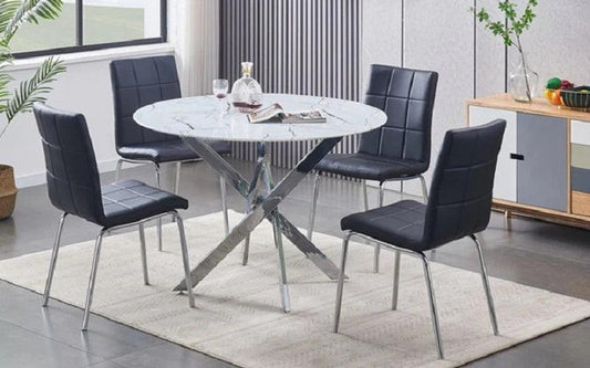 5pc Marble Look Glass Dining Table - T-1445 - Furniture King