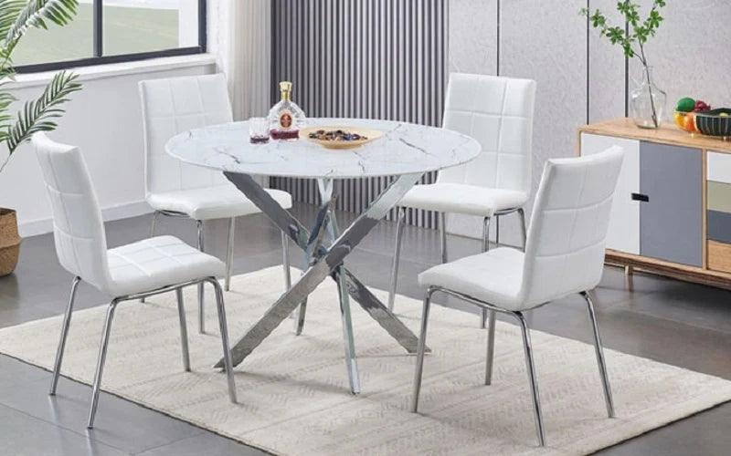 5pc Marble Look Glass Dining Table - T-1445 - Furniture King