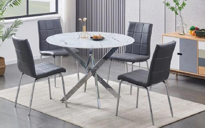 5pc Marble Look Glass Dining Table - T-1445 - Furniture King