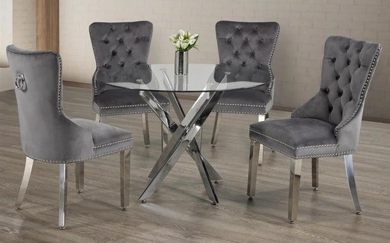 Glass Dining Table Set - Table + 4 Chairs - T1447 - Furniture King