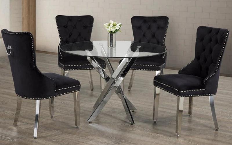 Glass Dining Table Set - Table + 4 Chairs - T1447 - Furniture King