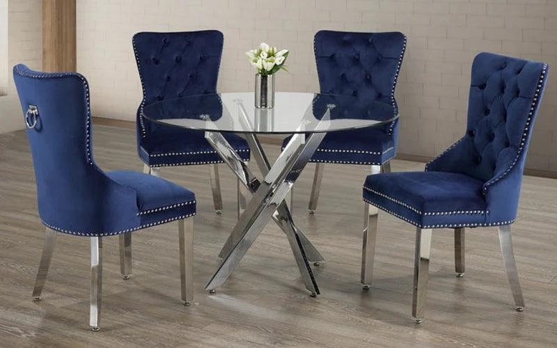 Glass Dining Table Set - Table + 4 Chairs - T1447 - Furniture King