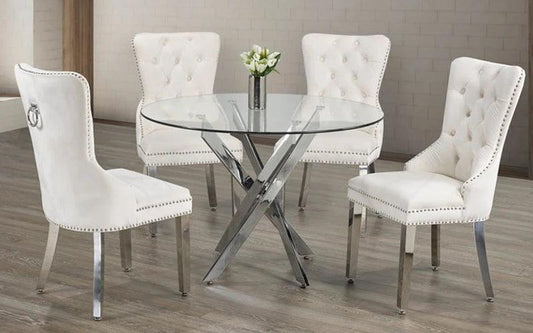 Glass Dining Table Set - Table + 4 Chairs - T1447 - Furniture King