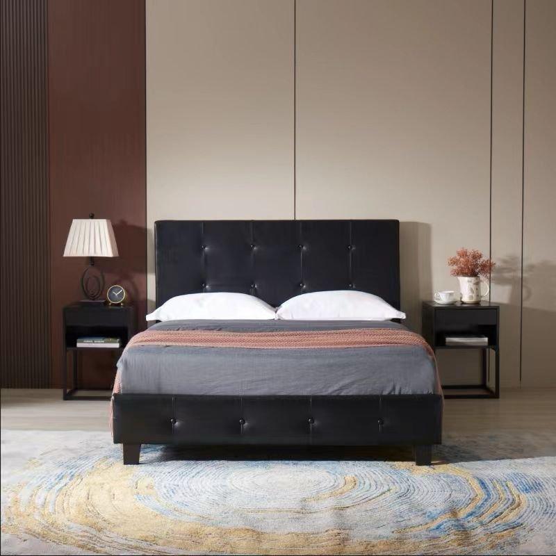 Black Leather Sita Bed + 7" Queen Mattress - Furniture King