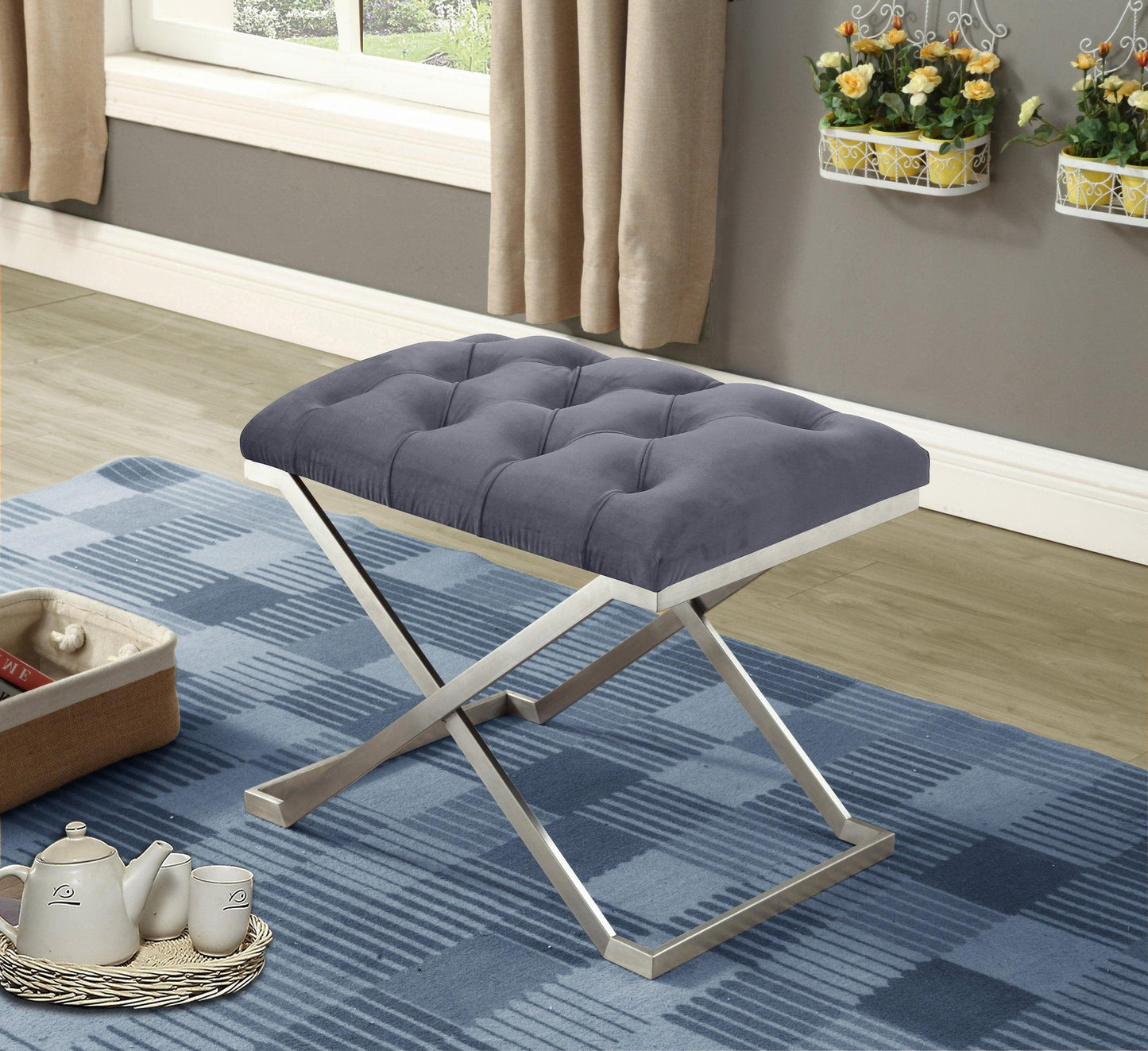 Velvet Fabric Bench - IF-6290-6291-6292 - Furniture King