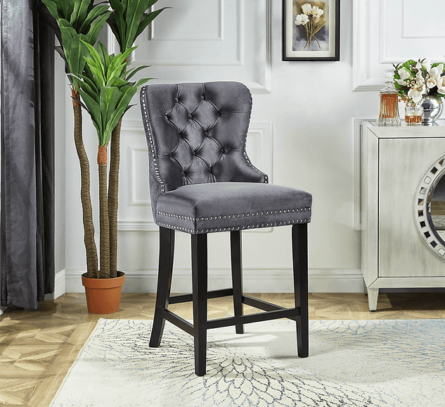 Grey Velvet Bar Stool - ST-6010 - Furniture King
