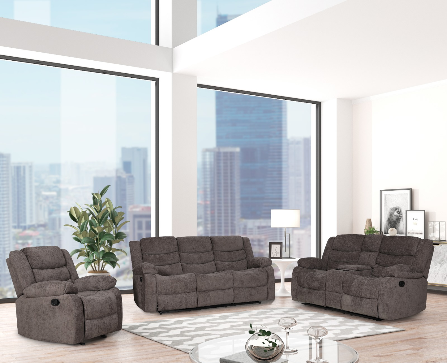 3pcs Manual Recliner Set in Fabric - Furniture Empire