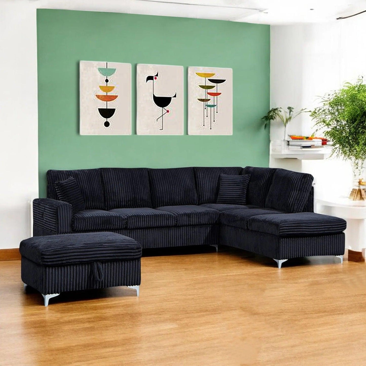 Black Sectional Sofa - 107 - Furniture King