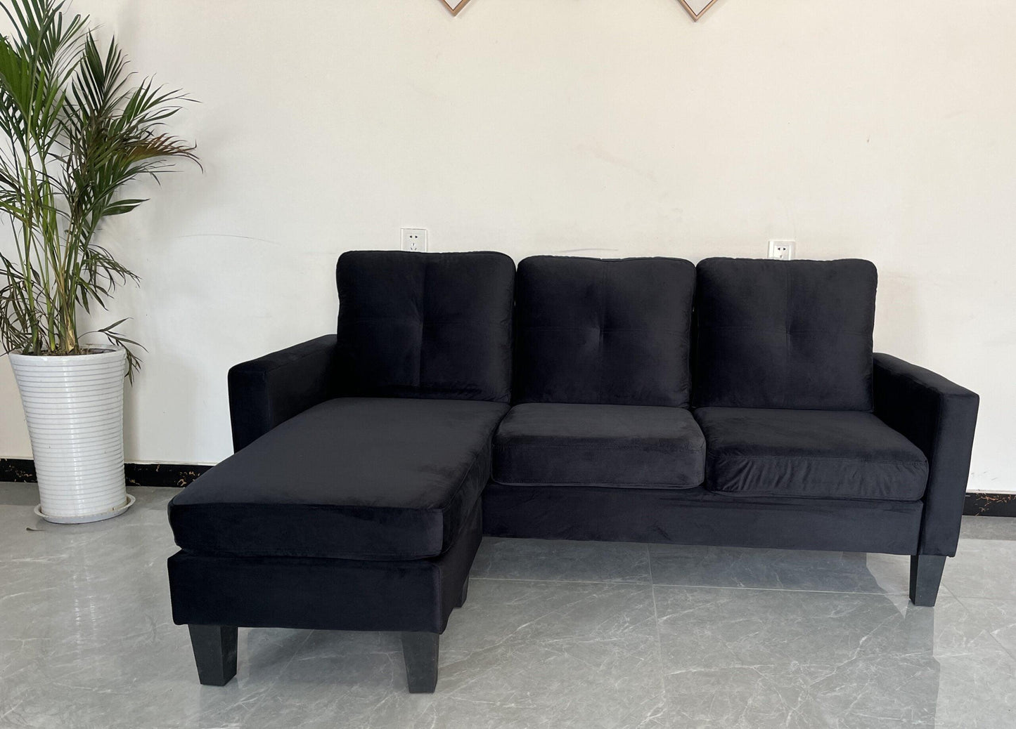 Velvet L-shaped Sectional Sofa - 1051 - Furniture King