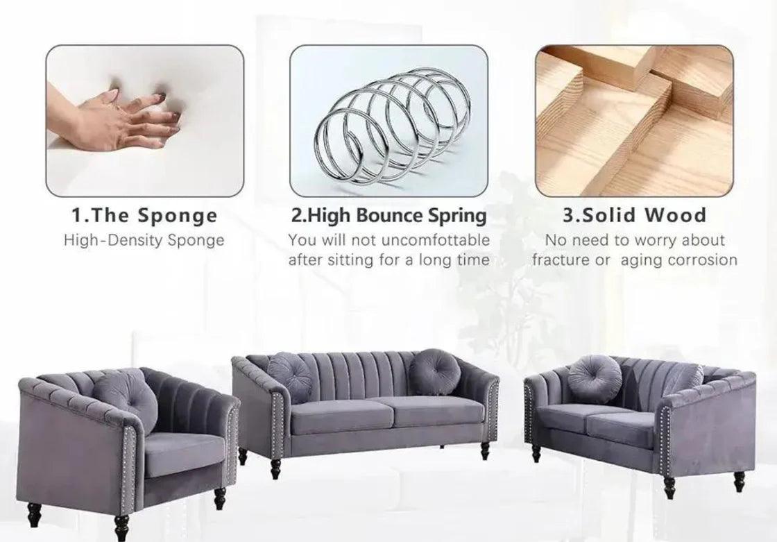 GREY VELVET SOFA SET - (8088) - Furniture King