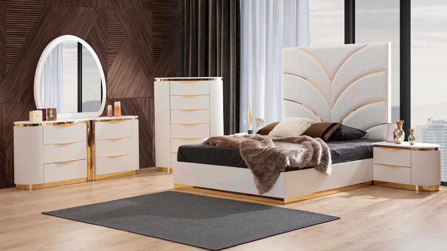 Laura White & Gold Lacquer - Bedroom Set - Furniture King